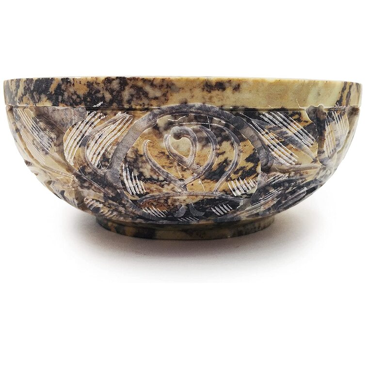 Soapstone Scrying And Smudge Bowl With Carved Floral Design